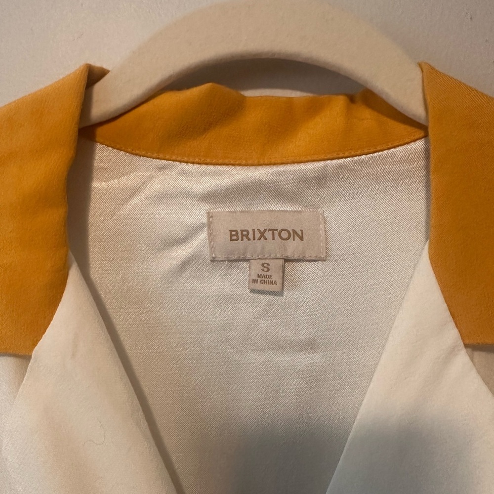 Brixton Cream Short Sleeve Button-Up with Mustard Collar & Pocket - Picture 3 of 11
